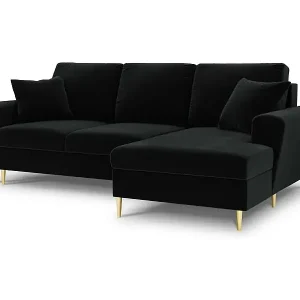 Begrenztes Angebot Cosmopolitan Design - 4-Sitzer ausklappbares Ecksofa rechts mit Container "Kyoto" aus Samt schwarz - 241x145x88cm