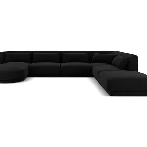 Cosmopolitan Design - 6-Sitzer Panoramasofa rechts "Tulum" aus Samt schwarz - 330x255x70cm Solange Der Vorrat Reicht