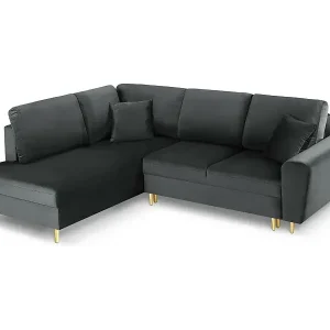 Letzte Chance Cosmopolitan Design - 5-Sitzer ausklappbares Ecksofa links mit Container "Kyoto" aus Samt dunkelgrau - 243x194x88cm
