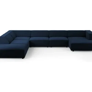 Cosmopolitan Design - 7-Sitzer Panoramasofa links "Arendal" aus Samt königsblau - 364x262x70cm Ausverkauf