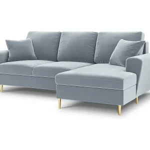 Cosmopolitan Design - 4-Sitzer ausklappbares Ecksofa rechts mit Container "Kyoto" aus Samt hellblau - 241x145x88cm Angebot