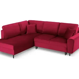 Cosmopolitan Design - 5-Sitzer ausklappbares Ecksofa links mit Container "Kyoto" aus Samt rot - 243x194x88cm Online Kaufen