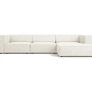 Cosmopolitan Design - 4-Sitzer Ecksofa rechts "Arendal" aus Chenille-Stoff mit Rippeneffekt elfenbein - 284x166x70cm Rabatt