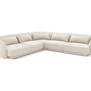 Cosmopolitan Design - 5-Sitzer wendbares Ecksofa "Tulum" aus Samt leichtes beige - 255x255x70cm Kostenloser Rückversand