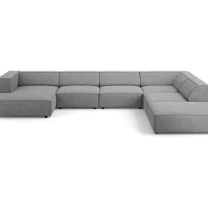 Sale Cosmopolitan Design - 7-Sitzer Panoramasofa rechts "Arendal" aus Chenille-Stoff mit Rippeneffekt dunkelgrau - 364x262x70cm