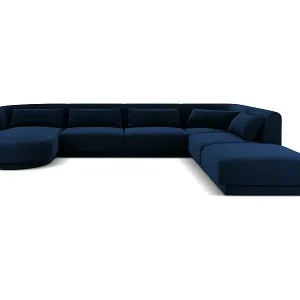 Cosmopolitan Design - 6-Sitzer Panoramasofa rechts "Tulum" aus Samt königsblau - 330x255x70cm Solange Der Vorrat Reicht