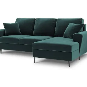 Geprüft Cosmopolitan Design - 4-Sitzer ausklappbares Ecksofa rechts mit Container "Kyoto" aus Samt petrol - 241x145x88cm