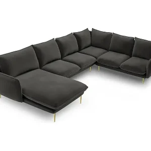 Gratis Versand Cosmopolitan Design - 7-Sitzer Panoramasofa rechts "Vienna" aus Samt dunkelgrau - 330x235x95cm