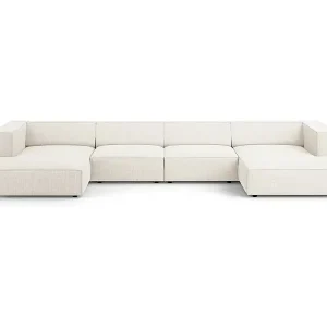 Cosmopolitan Design - 6-Sitzer Panoramasofa "Arendal" aus Chenille-Stoff mit Rippeneffekt elfenbein - 364x166x70cm Kostenloser Versand