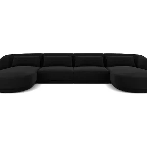 Cosmopolitan Design - 5-Sitzer Panoramasofa "Tulum" aus Samt schwarz - 330x156x70cm Neue Kollektion