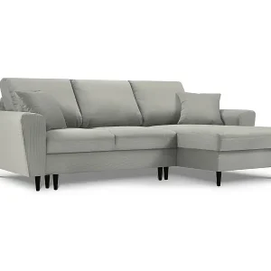 Cosmopolitan Design - 4-Sitzer ausklappbares Ecksofa rechts mit Container "Kyoto" aus Cord hellgrau - 241x145x88cm Beliebt