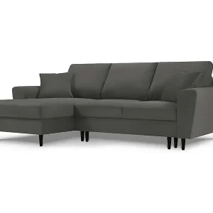 Neu Cosmopolitan Design - 4-Sitzer ausklappbares Ecksofa links mit Container "Kyoto" aus Cord grau - 241x145x88cm