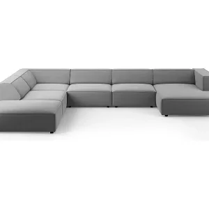 Cosmopolitan Design - 7-Sitzer Panoramasofa links "Arendal" aus Samt hellgrau - 364x262x70cm Mega-Angebot