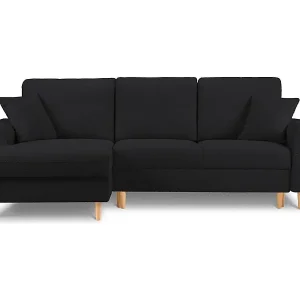 Super-Preis Cosmopolitan Design - 4-Sitzer ausklappbares Ecksofa links mit Container "Kyoto" aus Boucle schwarz - 241x145x88cm