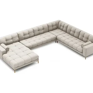 Zertifiziert Cosmopolitan Design - 7-Sitzer Panoramasofa rechts "Bali" aus strukturiertem Stoff beige - 327x256x75cm