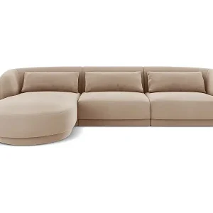 Cosmopolitan Design - 4-Sitzer Ecksofa links "Tulum" aus Samt beige - 255x156x70cm Billig