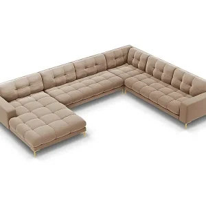 Cosmopolitan Design - 7-Sitzer Panoramasofa rechts "Bali" aus Samt beige - 327x256x75cm Abverkauf