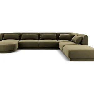 Heißes Angebot Cosmopolitan Design - 6-Sitzer Panoramasofa rechts "Tulum" aus Samt grün - 330x255x70cm