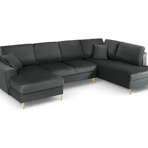 Direkt Vom Hersteller Cosmopolitan Design - 7-Sitzer ausklappbares Panoramasofa mit Bettkasten rechts "Kyoto" aus Samt dunkelgrau - 313x194x88cm