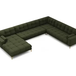 Jetzt Bestellen Cosmopolitan Design - 7-Sitzer Panoramasofa rechts "Bali" aus strukturiertem Stoff grün - 327x256x75cm