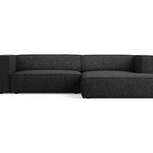 Cosmopolitan Design - 3-Sitzer Ecksofa rechts "Arendal" aus Chenille-Stoff schwarz - 224x166x70cm Kostenfreie Lieferung