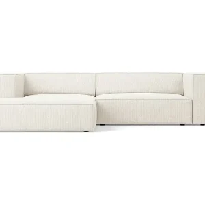 Cosmopolitan Design - 3-Sitzer Ecksofa links "Arendal" aus Chenille-Stoff mit Rippeneffekt elfenbein - 224x166x70cm Must-Have