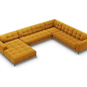 Zertifiziert Cosmopolitan Design - 7-Sitzer Panoramasofa rechts "Bali" aus Samt gelb - 327x256x75cm