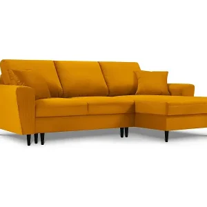Must-Have Cosmopolitan Design - 4-Sitzer ausklappbares Ecksofa rechts mit Container "Kyoto" aus Cord gelb - 241x145x88cm