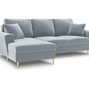 Cosmopolitan Design - 4-Sitzer ausklappbares Ecksofa links mit Container "Kyoto" aus Samt hellblau - 241x145x88cm Kostenfreie Lieferung