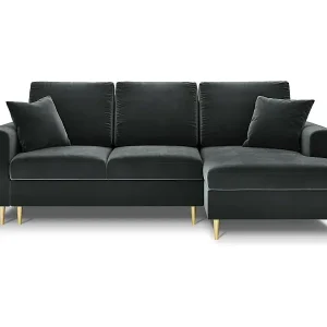 Neu Im Sortiment Cosmopolitan Design - 4-Sitzer ausklappbares Ecksofa rechts mit Container "Kyoto" aus Samt dunkelgrau - 241x145x88cm