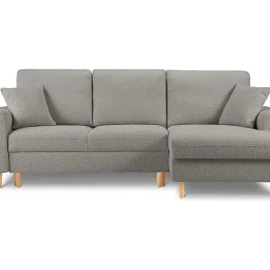Online Kaufen Cosmopolitan Design - 4-Sitzer ausklappbares Ecksofa rechts mit Container "Kyoto" aus Boucle grau - 241x145x88cm