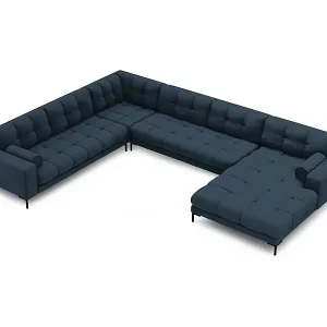 Cosmopolitan Design - 7-Sitzer Panoramasofa links "Bali" aus strukturiertem Stoff blau - 327x256x75cm Garantierte Lieferung