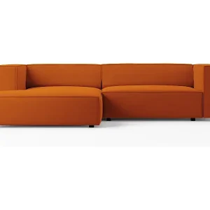 Cosmopolitan Design - 3-Sitzer Ecksofa links "Arendal" aus Samt terrakotta - 224x166x70cm Direkt Vom Hersteller