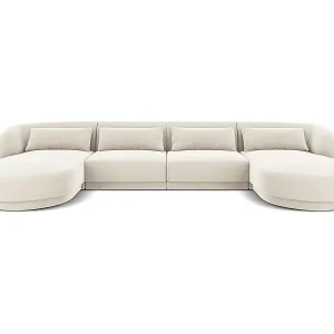 Cosmopolitan Design - 5-Sitzer Panoramasofa "Tulum" aus Samt leichtes beige - 330x156x70cm Finale Aktion