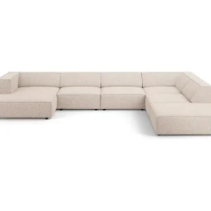 Cosmopolitan Design - 7-Sitzer Panoramasofa rechts "Arendal" aus Chenille-Stoff beige - 364x262x70cm Garantierte Lieferung