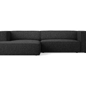 Cosmopolitan Design - 3-Sitzer Ecksofa links "Arendal" aus Chenille-Stoff schwarz - 224x166x70cm Preisknaller