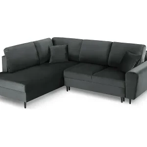 Wochenendangebot Cosmopolitan Design - 5-Sitzer ausklappbares Ecksofa links mit Container "Kyoto" aus Samt dunkelgrau - 243x194x88cm