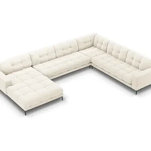 Top-Seller Cosmopolitan Design - 7-Sitzer Panoramasofa rechts "Bali" aus Samt leichtes beige - 327x256x75cm