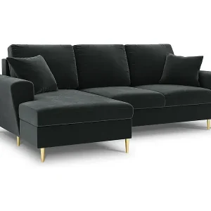 Geprüft Cosmopolitan Design - 4-Sitzer ausklappbares Ecksofa links mit Container "Kyoto" aus Samt dunkelgrau - 241x145x88cm