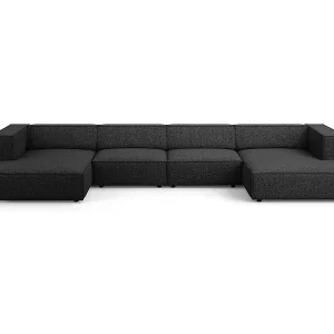 Kracherpreis Cosmopolitan Design - 6-Sitzer Panoramasofa "Arendal" aus Chenille-Stoff schwarz - 364x166x70cm