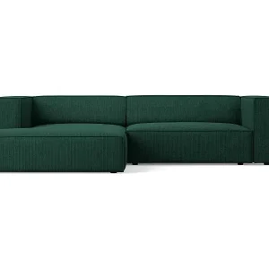 Cosmopolitan Design - 3-Sitzer Ecksofa links "Arendal" aus Chenille-Stoff mit Rippeneffekt flaschengrün - 224x166x70cm Preiswert