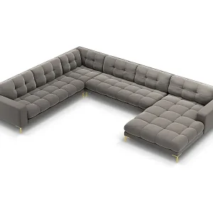 Cosmopolitan Design - 7-Sitzer Panoramasofa links "Bali" aus Samt hellgrau - 327x256x75cm Preisreduziert