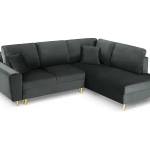 Top-Angebot Cosmopolitan Design - 5-Sitzer ausklappbares Ecksofa rechts mit Container "Kyoto" aus Samt dunkelgrau - 243x194x88cm