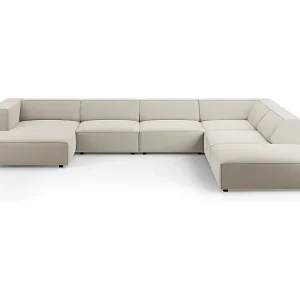 Cosmopolitan Design - 7-Sitzer Panoramasofa rechts "Arendal" aus Samt Ecru - 364x262x70cm Mega-Angebot
