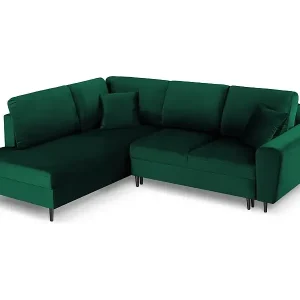 Saisonangebot Cosmopolitan Design - 5-Sitzer ausklappbares Ecksofa links mit Container "Kyoto" aus Samt flaschengrün - 243x194x88cm