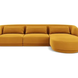 Cosmopolitan Design - 4-Sitzer Ecksofa rechts "Tulum" aus Samt gelb - 255x156x70cm Top-Preis