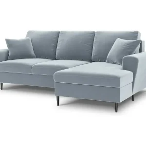 Cosmopolitan Design - 4-Sitzer ausklappbares Ecksofa rechts mit Container "Kyoto" aus Samt hellblau - 241x145x88cm Nur Heute