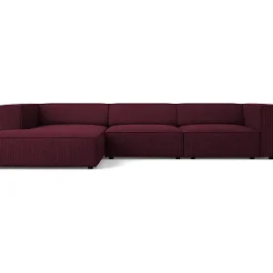 Cosmopolitan Design - 4-Sitzer Ecksofa links "Arendal" aus Chenille-Stoff mit Rippeneffekt rubin - 284x166x70cm Garantierte Lieferung