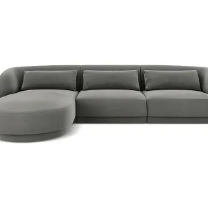 Cosmopolitan Design - 4-Sitzer Ecksofa links "Tulum" aus Samt hellgrau - 255x156x70cm Kostenfreie Lieferung