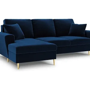 Neu Im Sortiment Cosmopolitan Design - 4-Sitzer ausklappbares Ecksofa links mit Container "Kyoto" aus Samt königsblau - 241x145x88cm